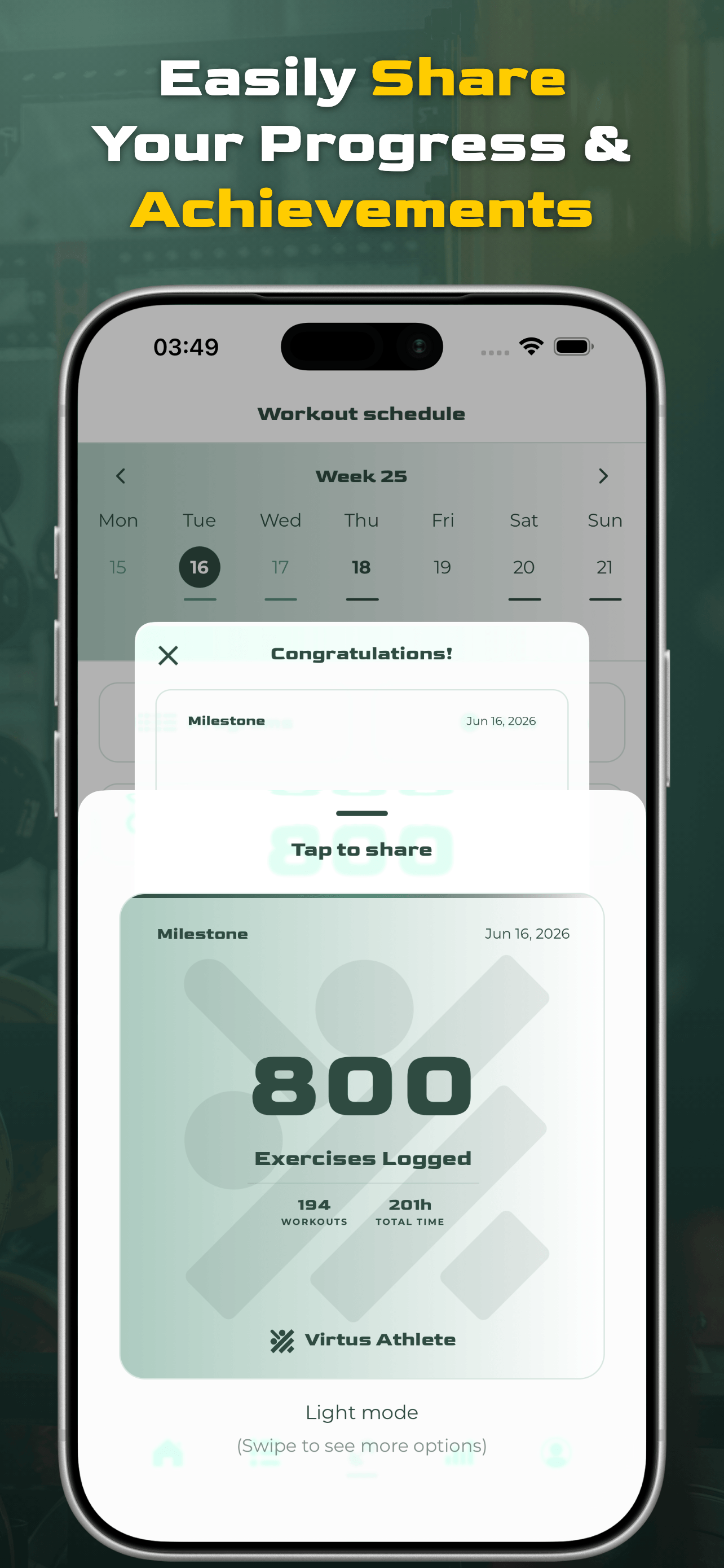 Virtus Athlete shareable streak and achievement card